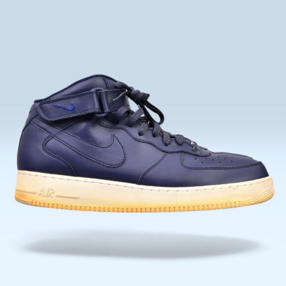 Nike Trainers Mens Size US 13 Air Force 1 Mid Obsidian Blue White Leather Shoes - Picture 2 of 9